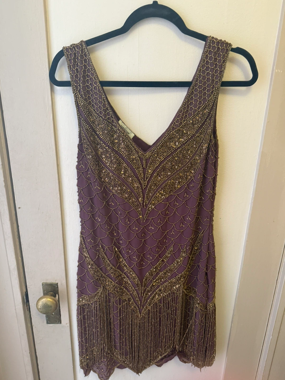 Purple and Gold Beaded Flapper Dress Size Small