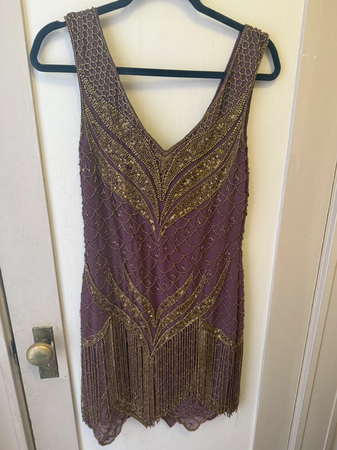 Purple and Gold Beaded Flapper Dress Size Small - photo 2
