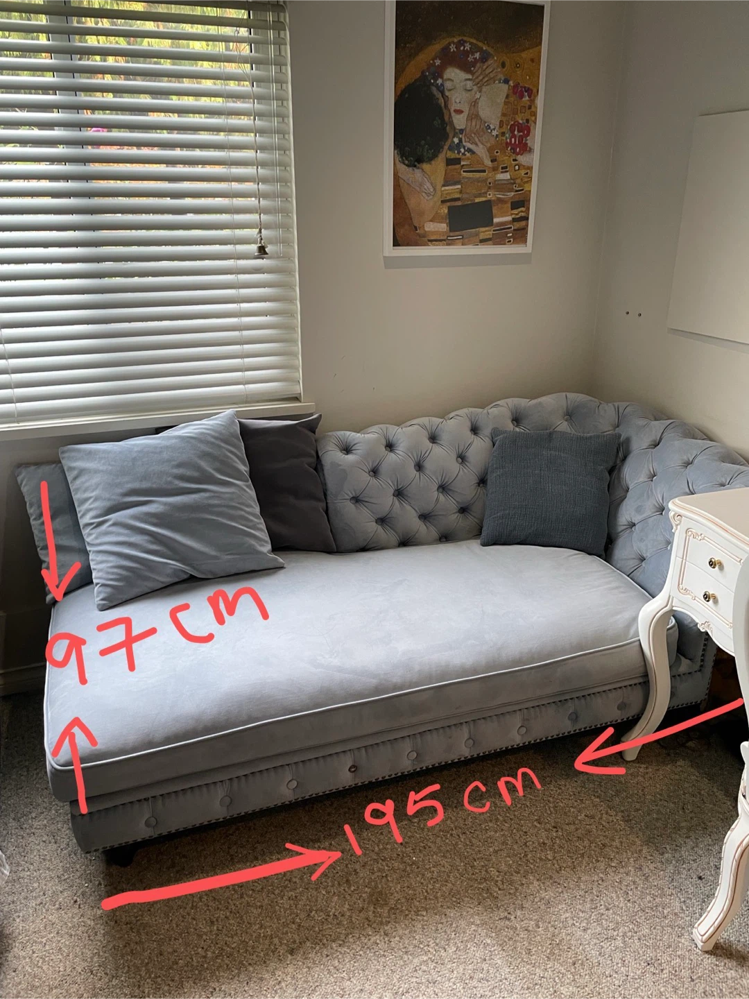 Chesterfield Chaise Lounge Sofa - Light Blue - photo 2