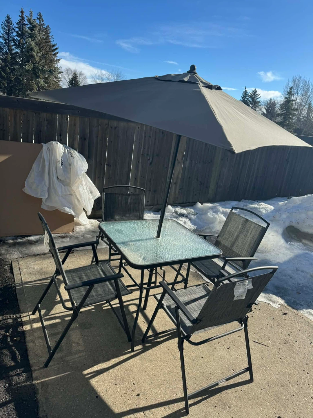 Glass Top Patio Dining Set with Umbrella