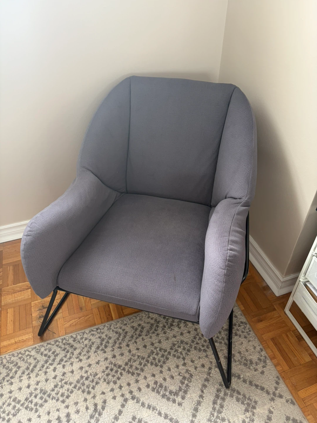 Modern Grey Accent Chair with Black Metal Legs