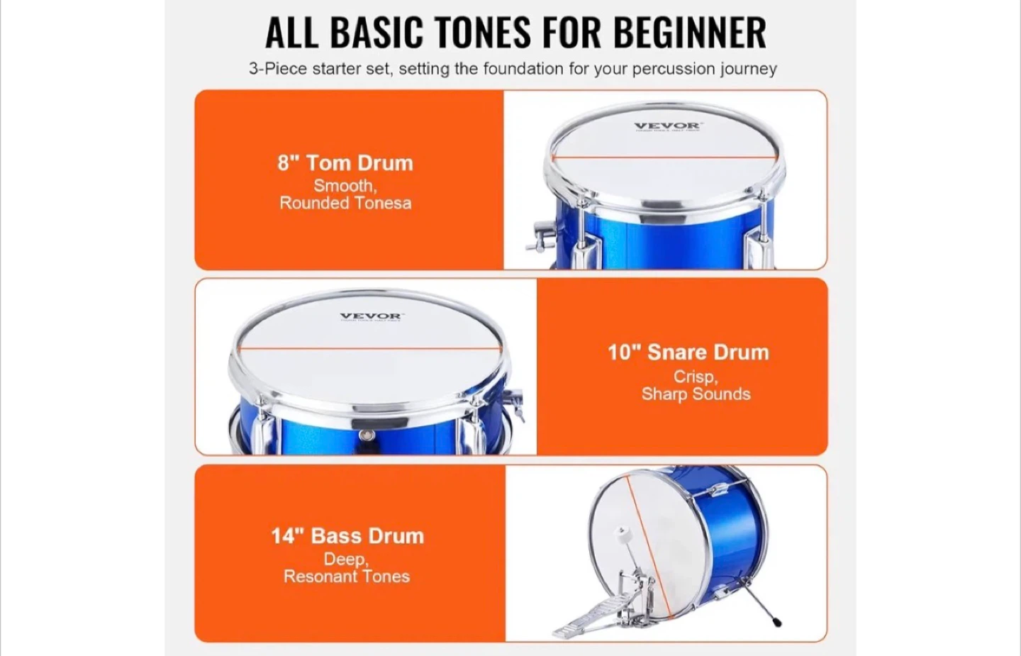 VEVOR 3-Piece Drum Set (less pedal unfortunately) 🏆 - photo 3