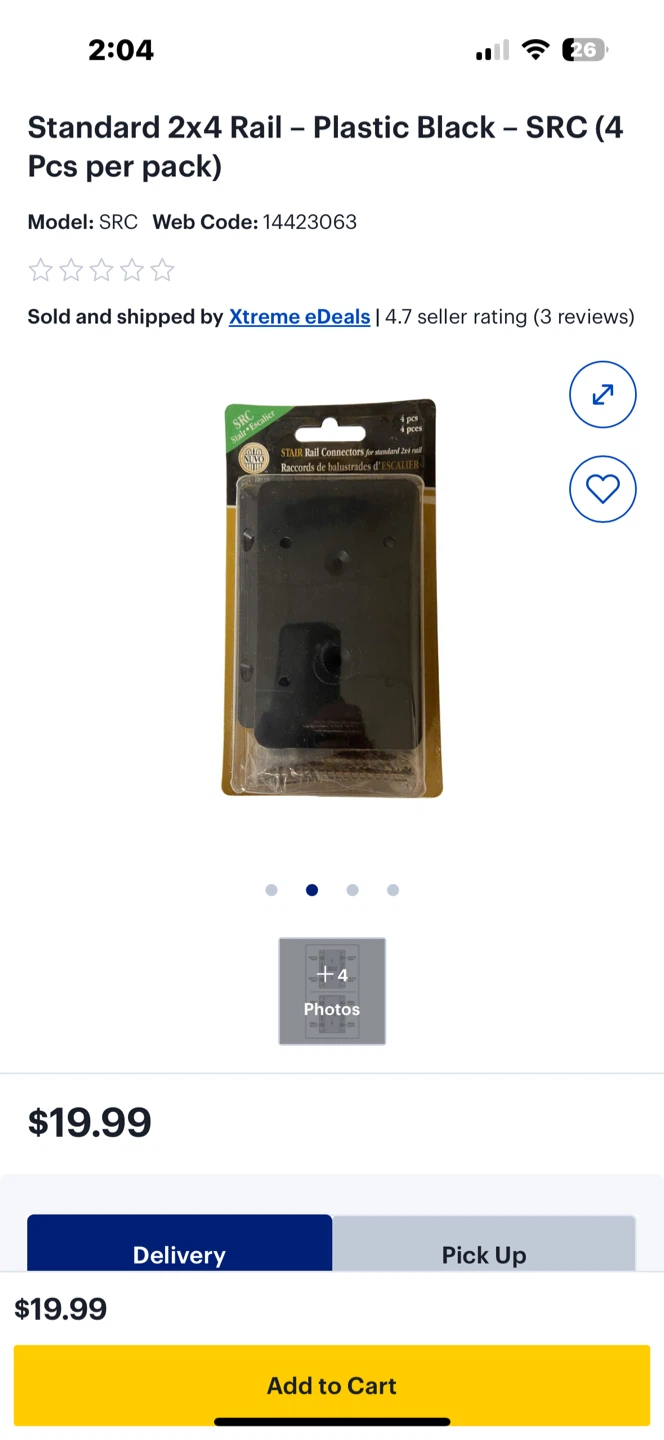 NuvoIron Stair Rail Connectors - Black (4 Pcs) 🏆