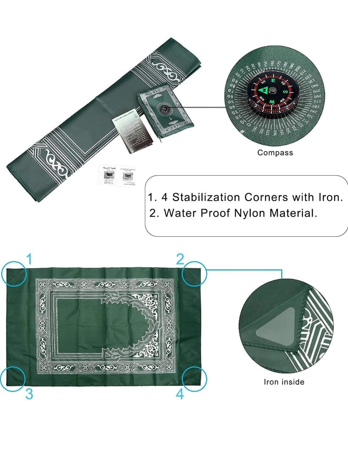 Portable Prayer Mat with Compass - Green - photo 2