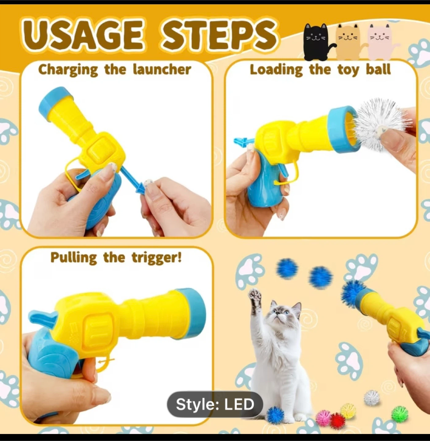 Cat Toy Pom Pom Launcher & 100 Balls - photo 5