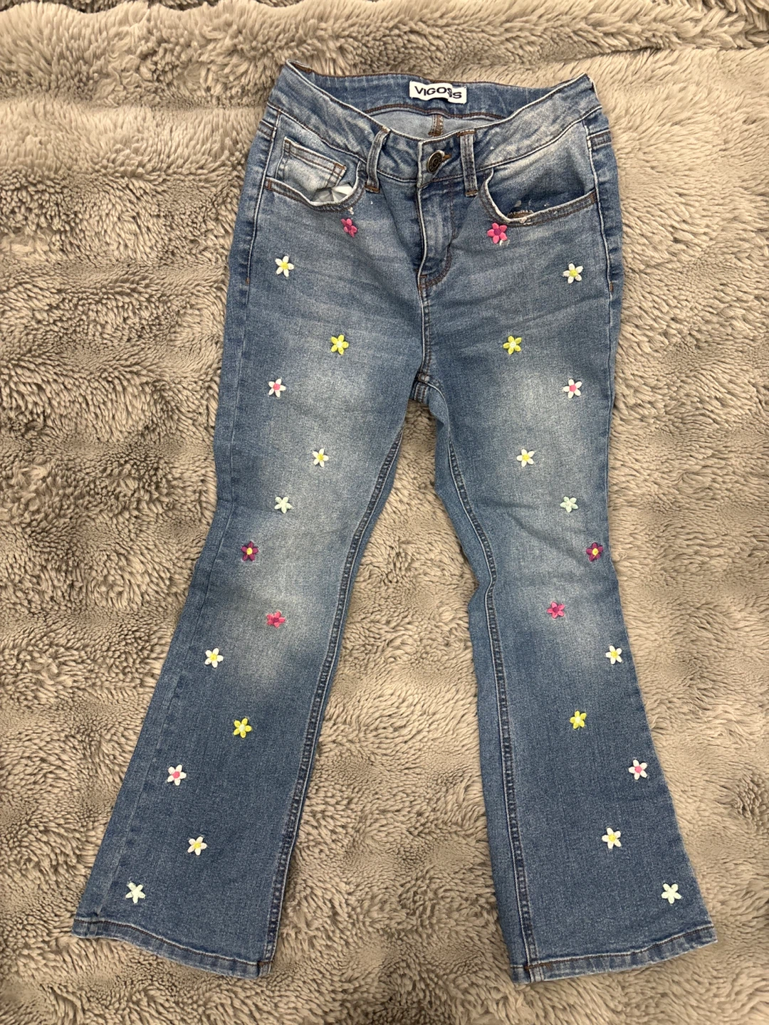 Vigoss Girls' Flare Jeans with Floral Embroidery