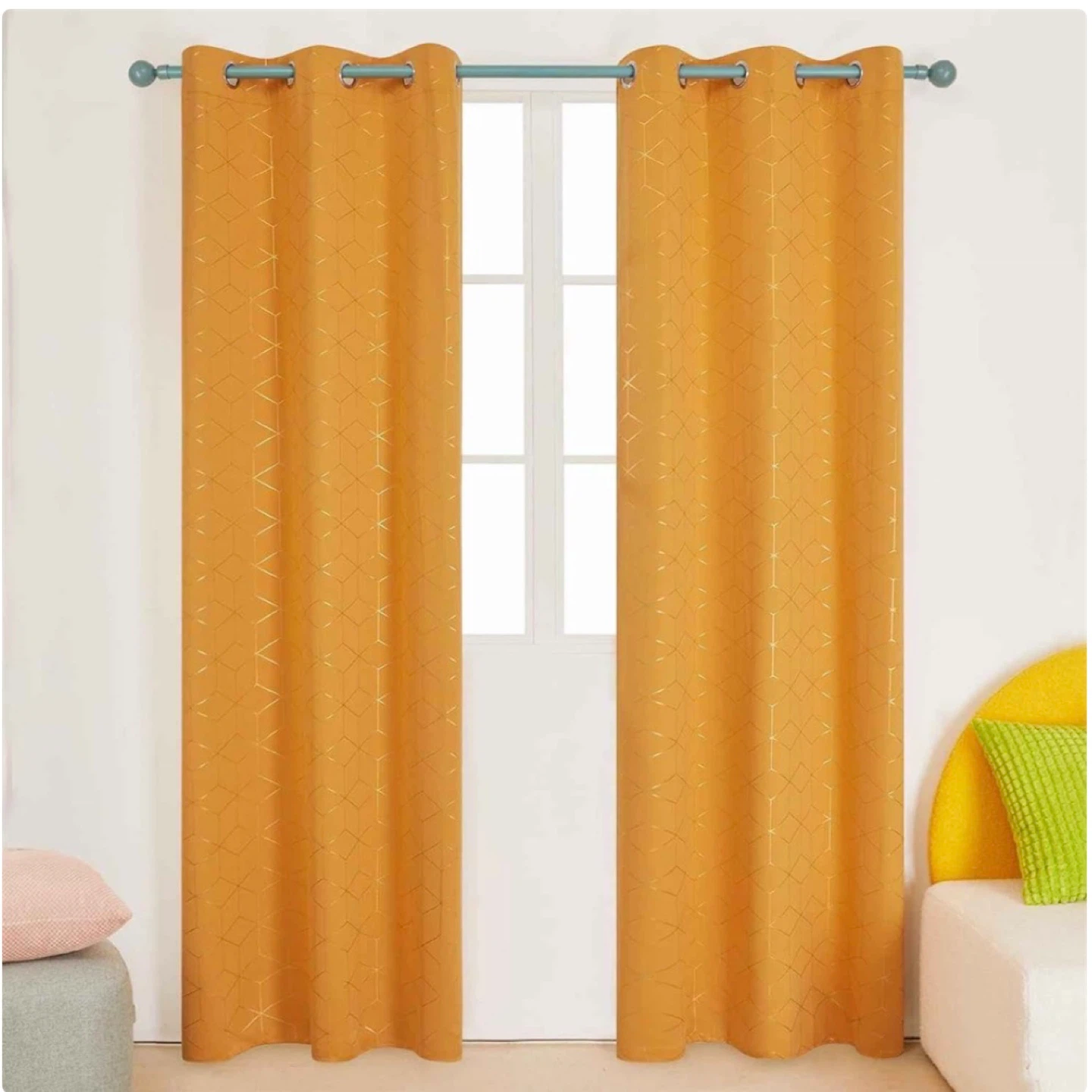 Orange/Gold Foil Printed Thermal Insulated Blackout Curtains🥕