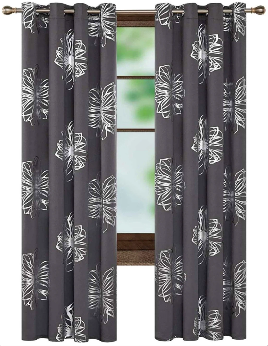 Black/Silver Foil Printed Thermal Insulated Blackout Curtains 🏆