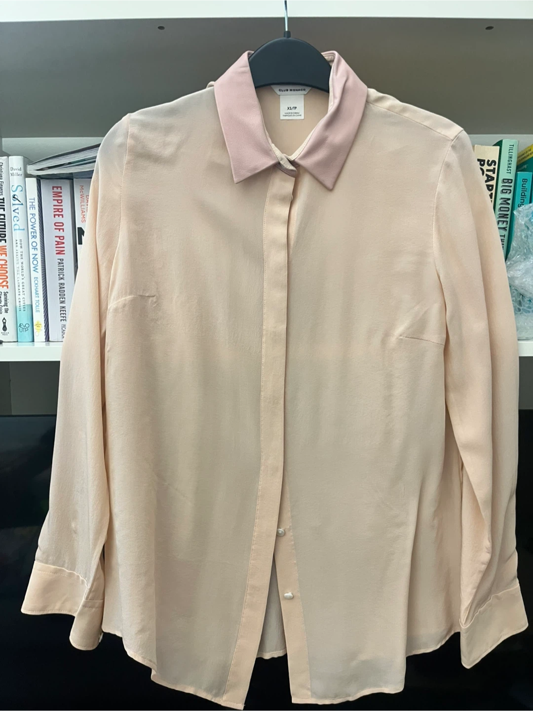 Club Monaco Silk Blouse with Leather Collar - XS/TP 🏆