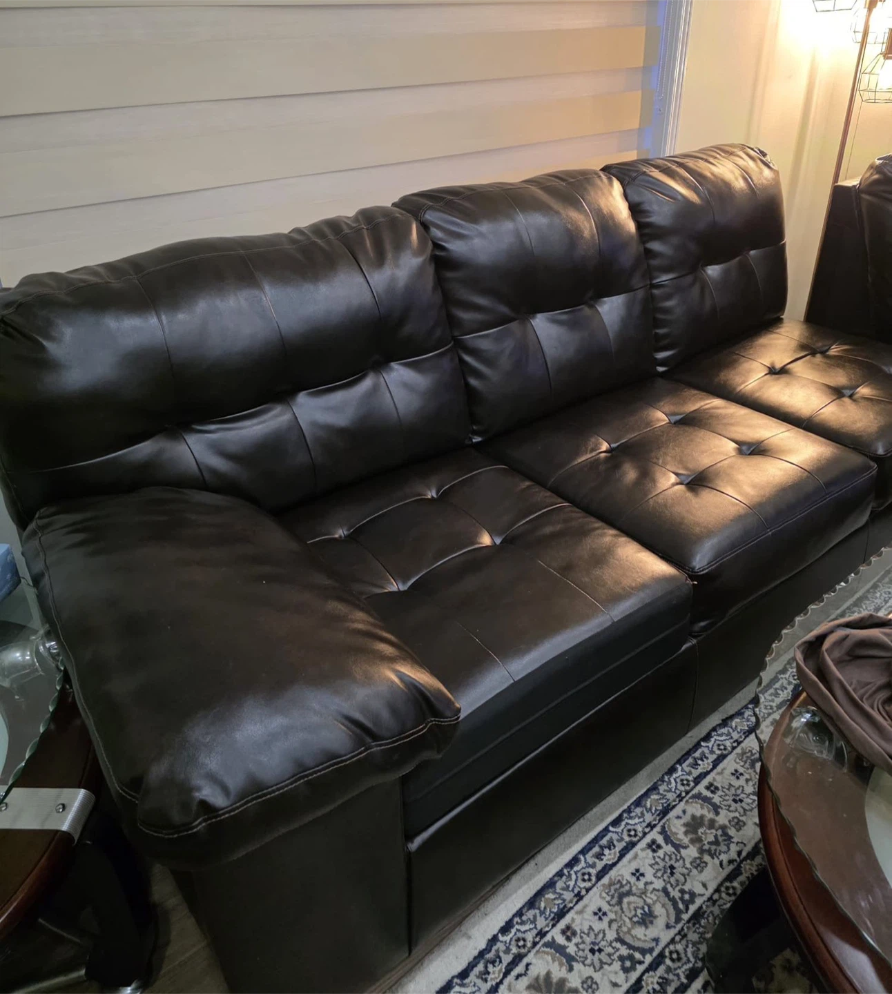 Dark Brown Faux Leather 3-Seater Sofa