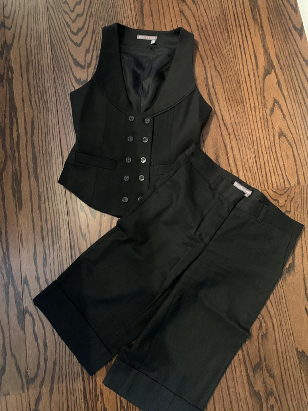 Tristan & Belle Black Pinstripe Vest and Pants Set