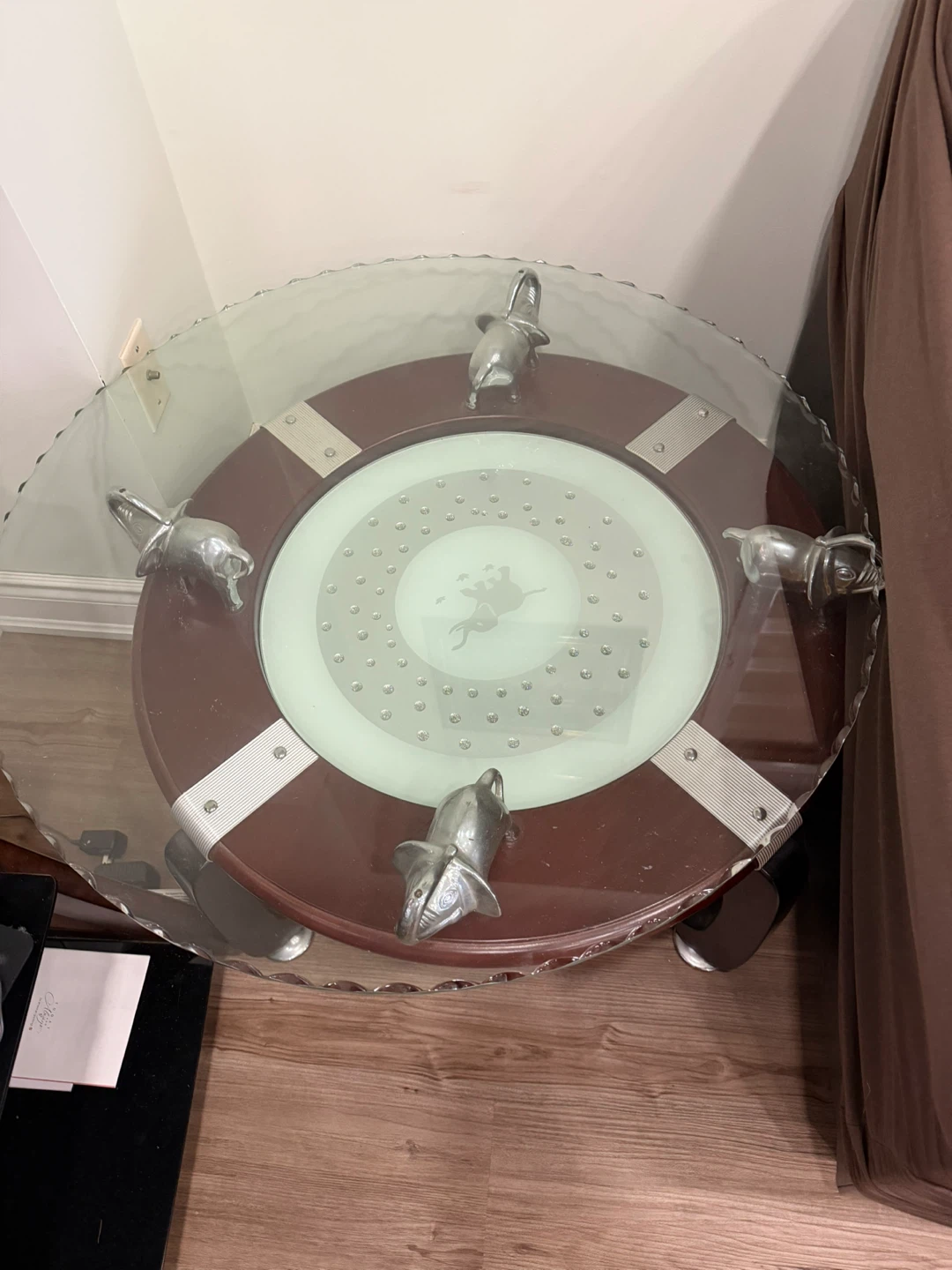 Oval Glass Coffee Table with Elephant Accents centre Table - photo 2