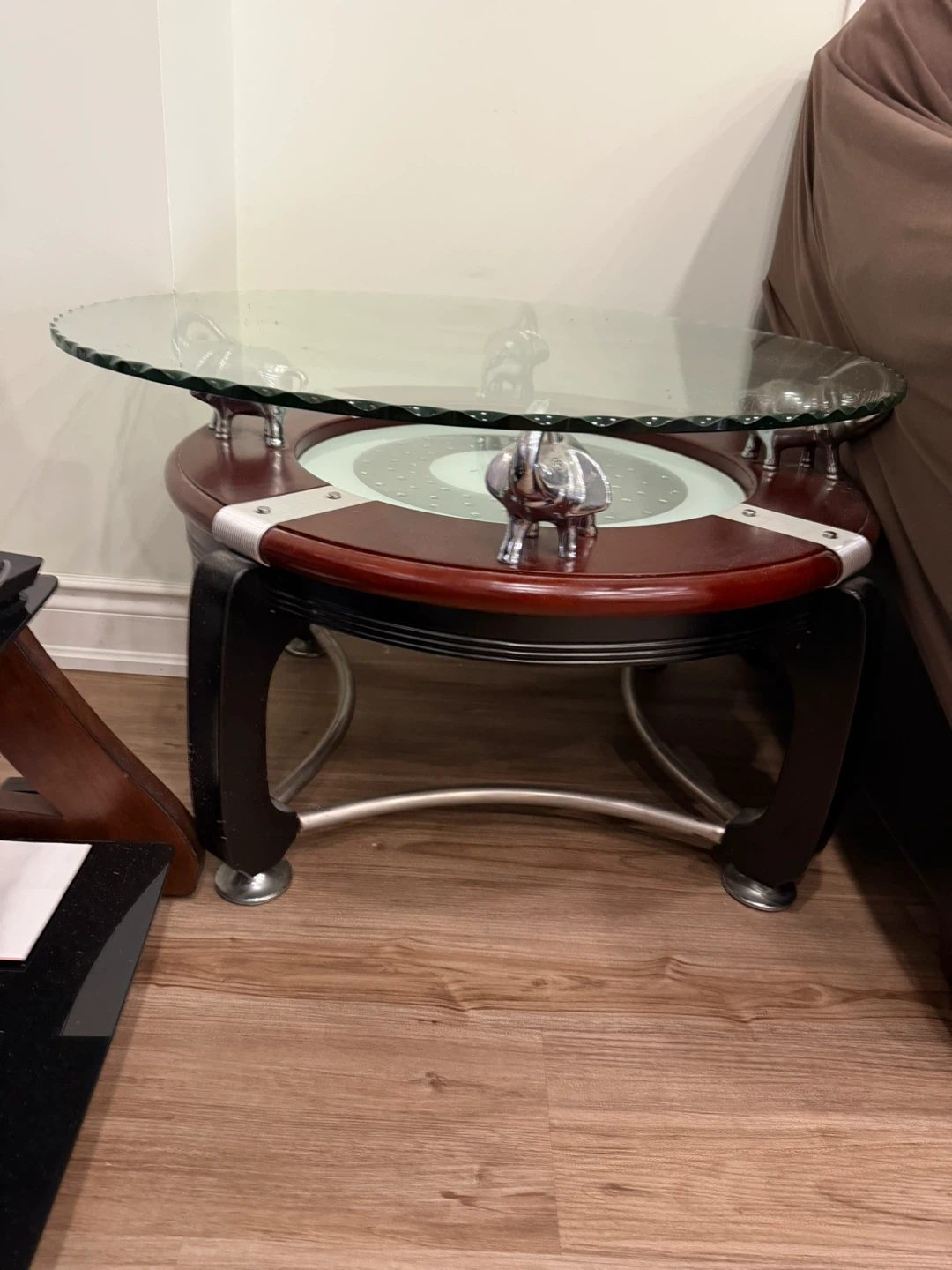 Oval Glass Coffee Table with Elephant Accents centre Table - photo 5
