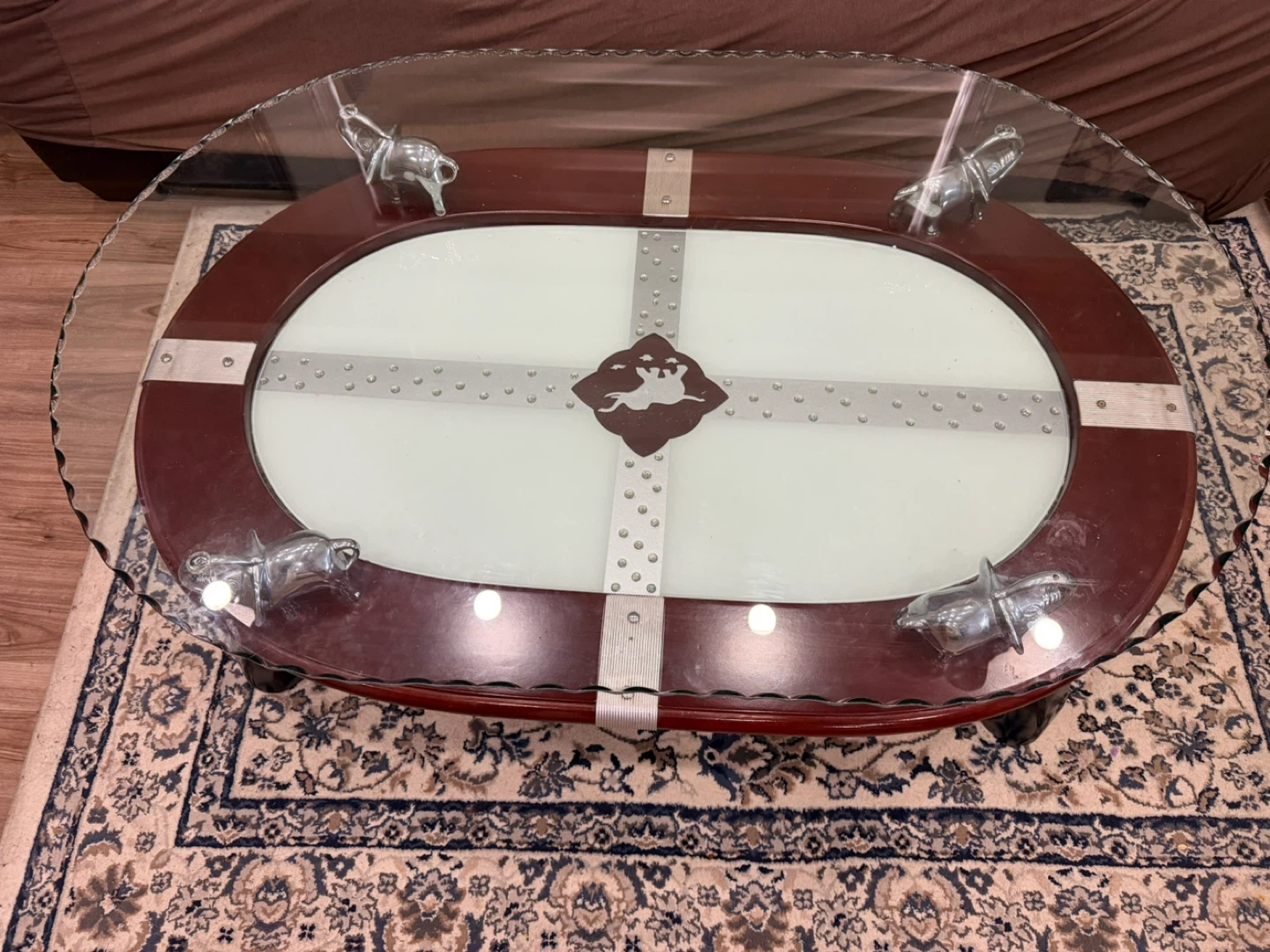 Oval Glass Coffee Table with Elephant Accents centre Table