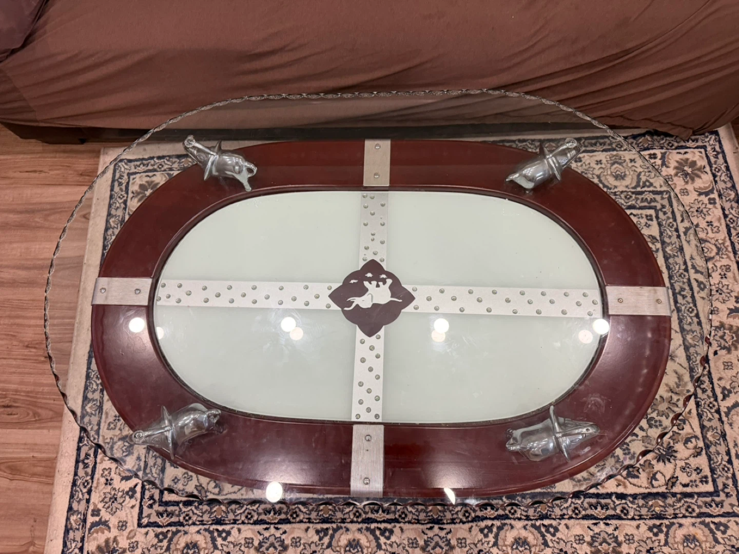 Oval Glass Coffee Table with Elephant Accents centre Table - photo 3