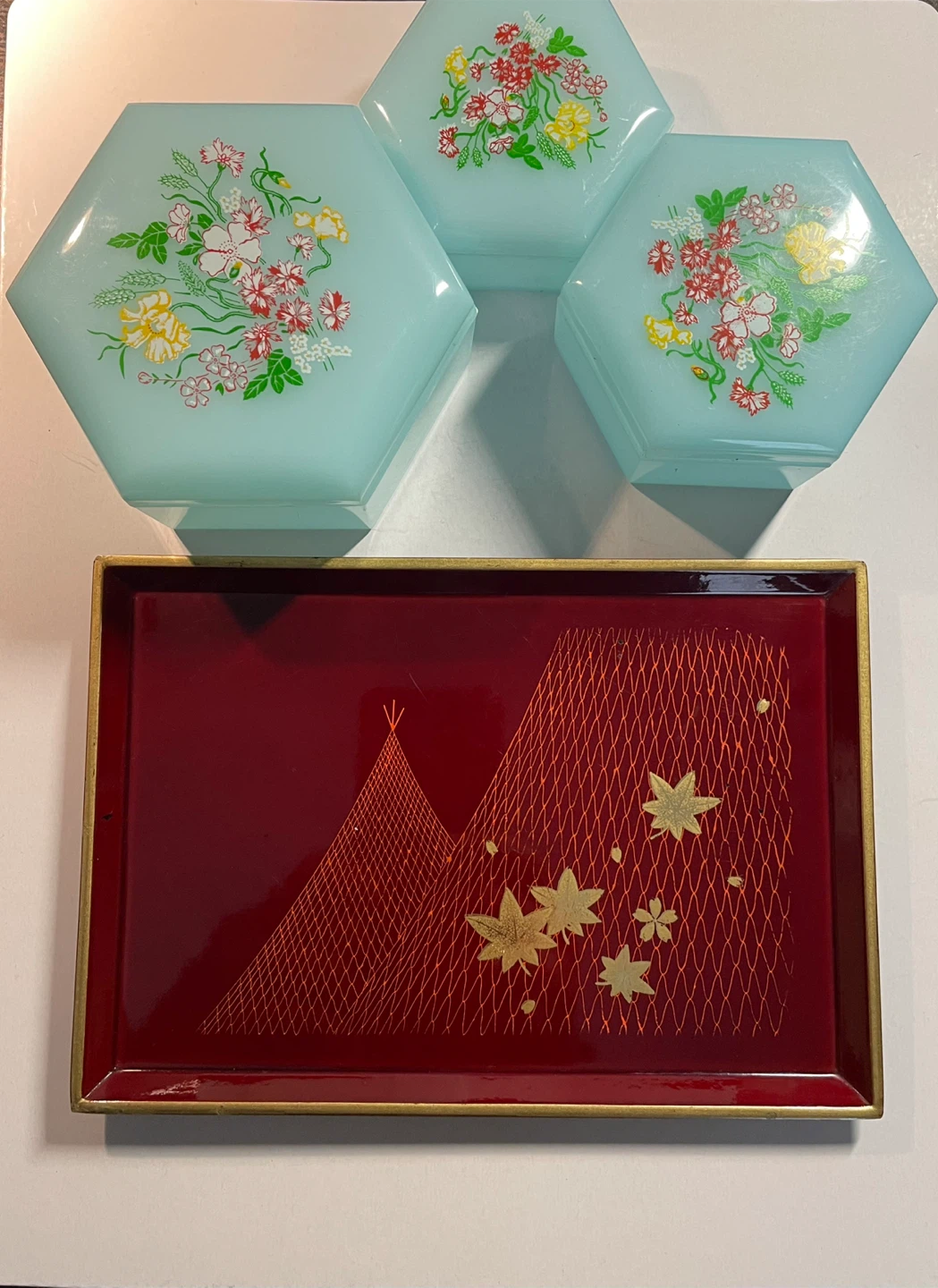 Otagiri Hand Crafted Mini Tray & Vintage Floral Decor Boxes