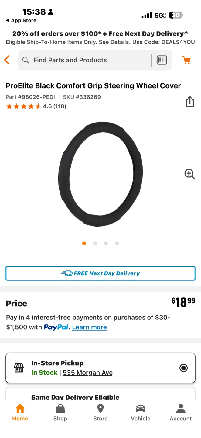 ProElite Comfort Grip Faux Leather Steering Wheel Cover - Black - photo 3