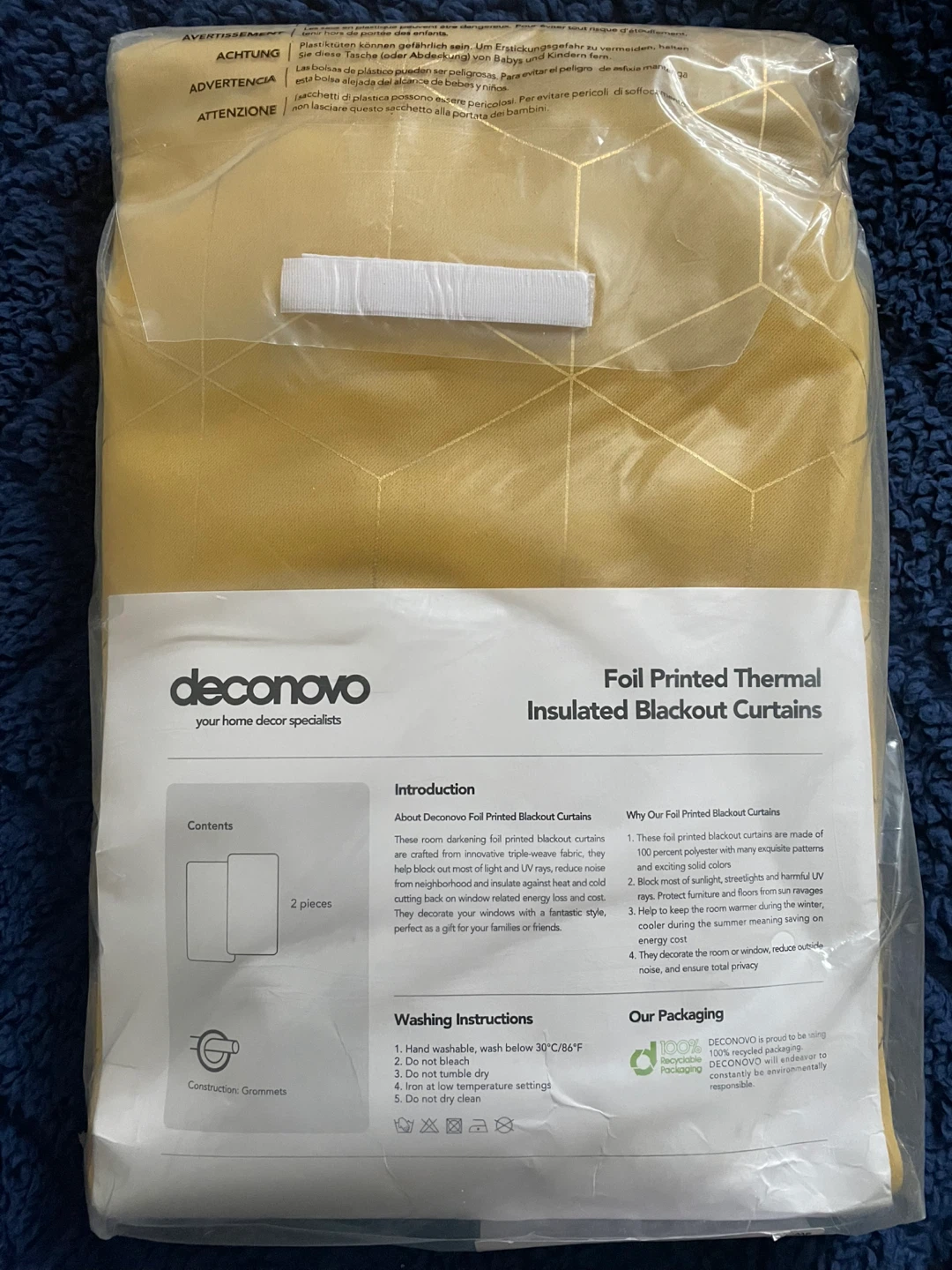 Gold Foil Printed Thermal Insulated Blackout Curtains 2 Panels🏆 - photo 3