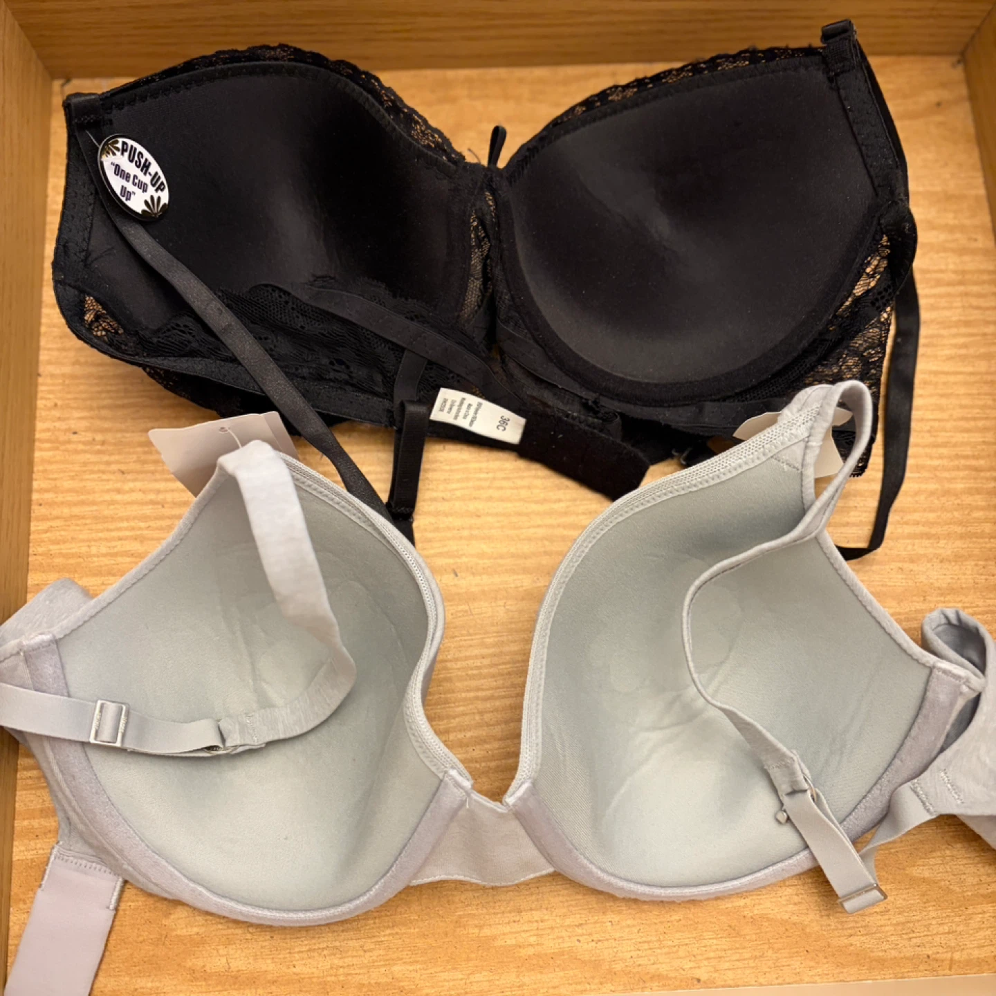 Two Bras: Black Push-Up & Grey Strapless - photo 2