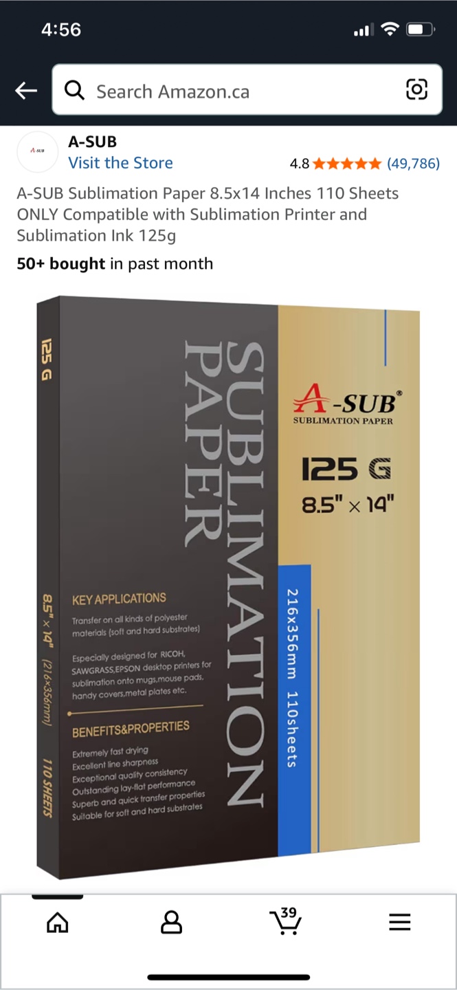 A-SUB Sublimation Paper 8.5x14 Inches 110 Sheets