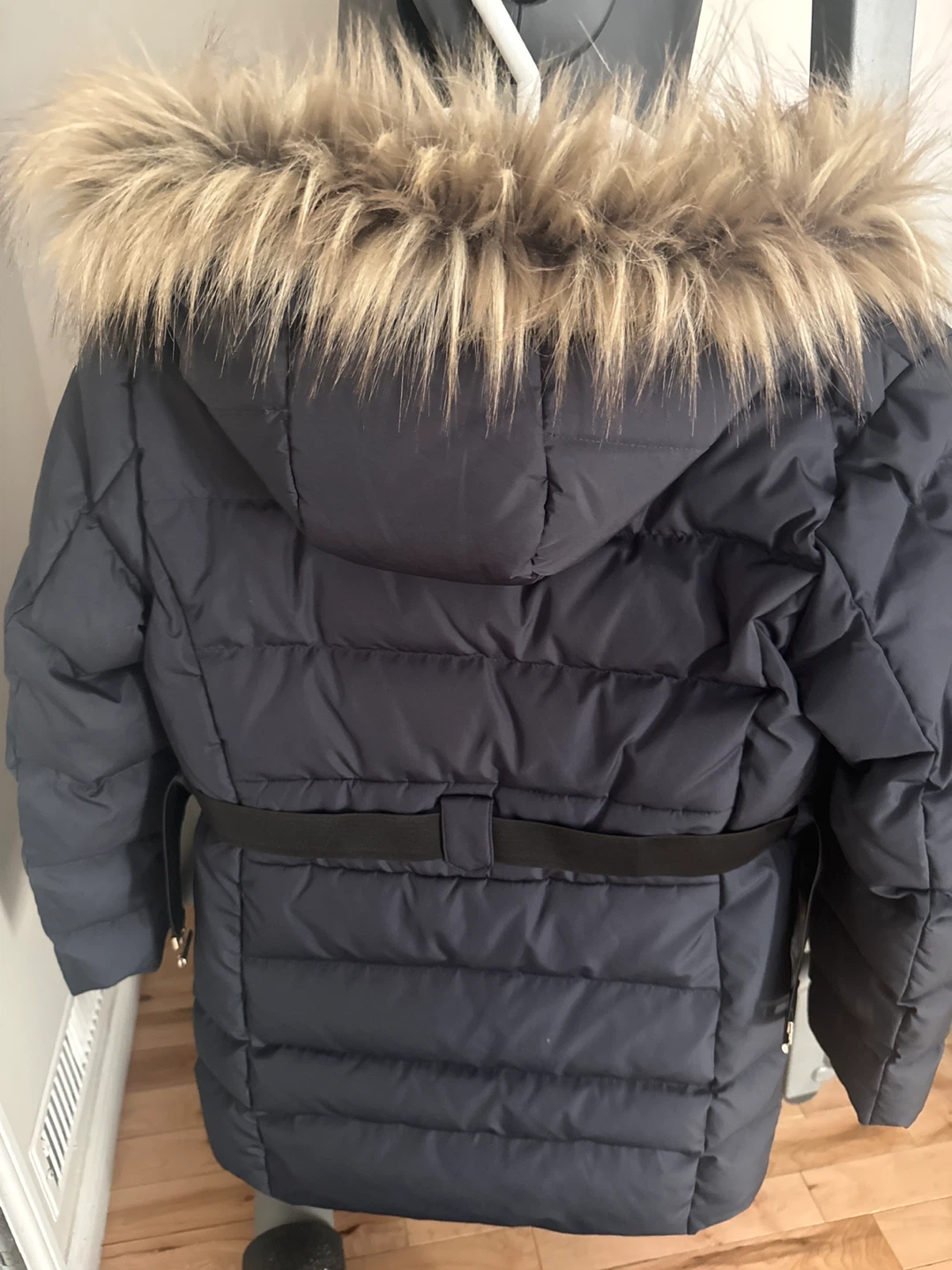 Mango Kids Dark Blue Puffer Coat with Fur Hood - Size 11-12 - photo 3