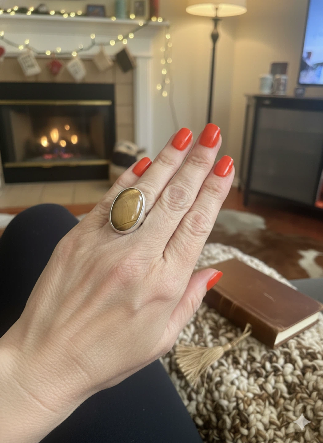 Tiger Eye Ring with 925 Silver Band