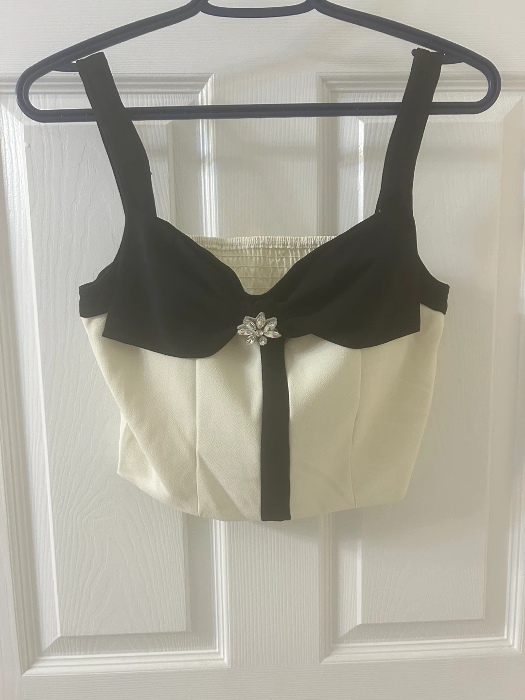 NEW Cream and Black Smocked Corset Top