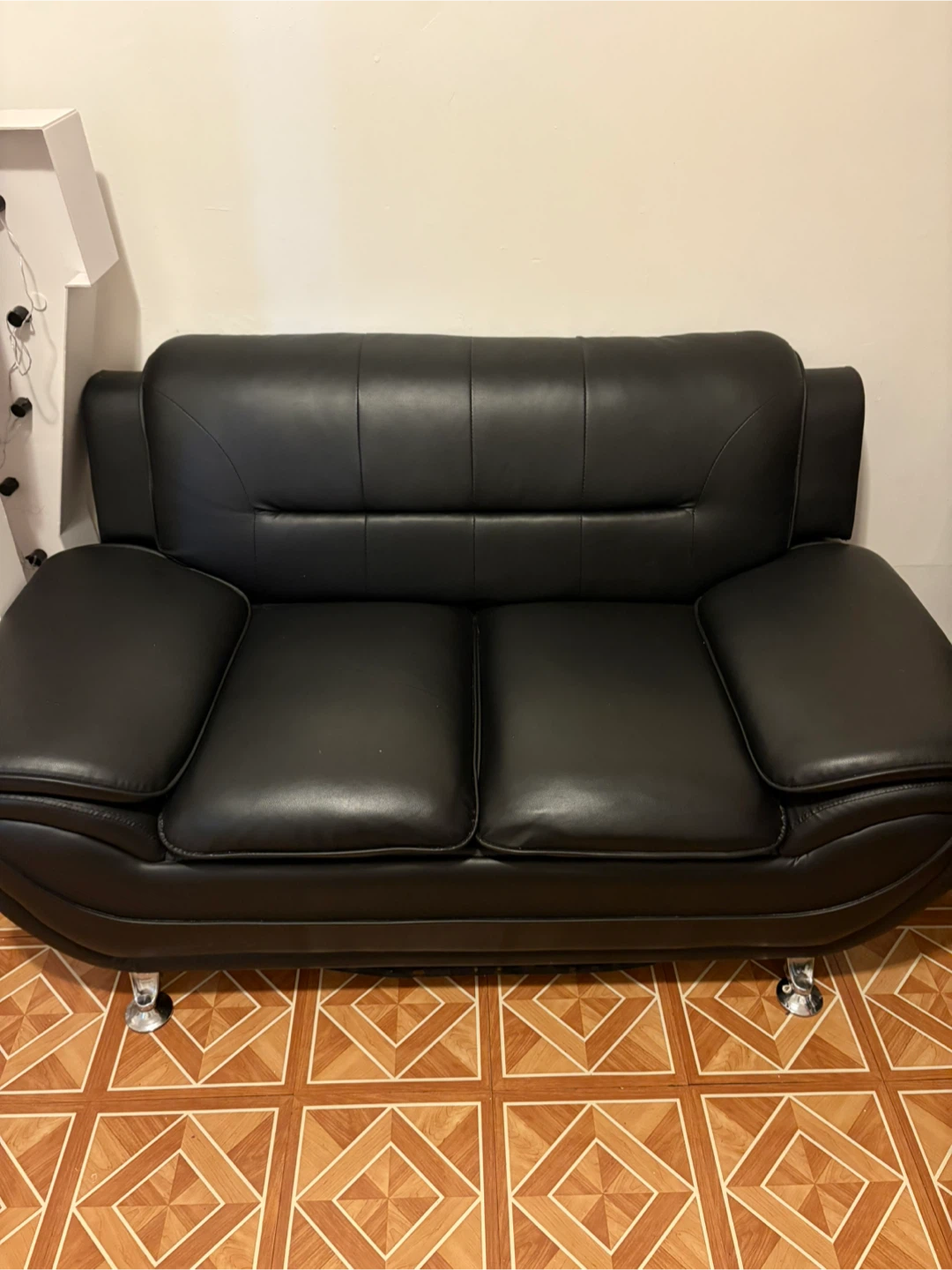 Black Faux Leather Loveseat Sofa
