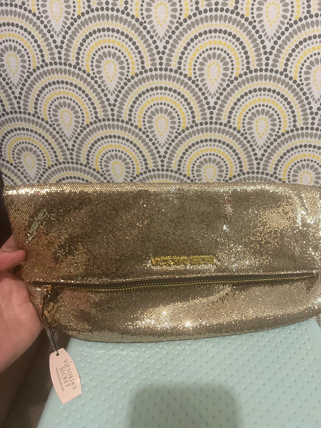 NEW Victoria's Secret Gold Sequin Clutch Bag