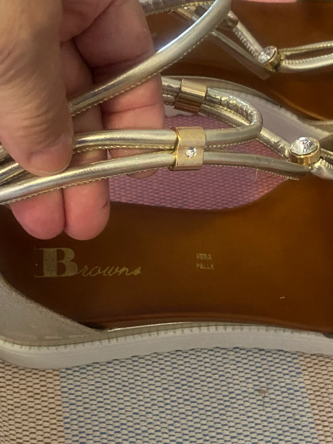 Browns Women's Gold Leather Sandals made in Italy NEW - photo 3