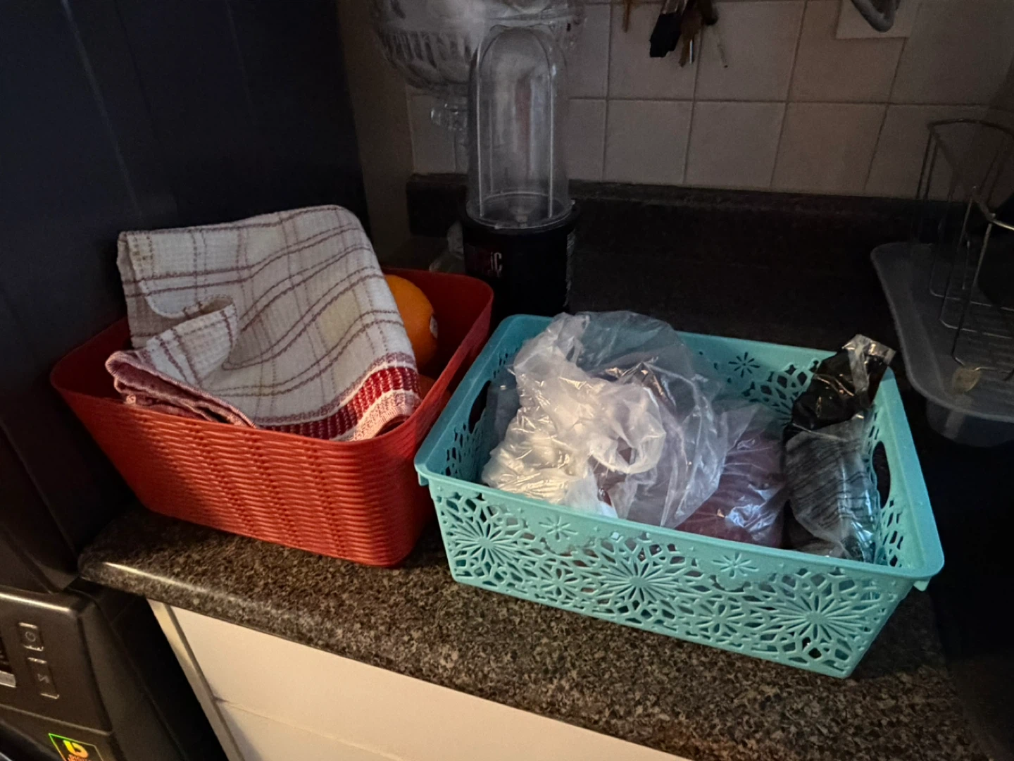 Set of 3 Storage Baskets - Red, Teal, and Wicker - photo 3