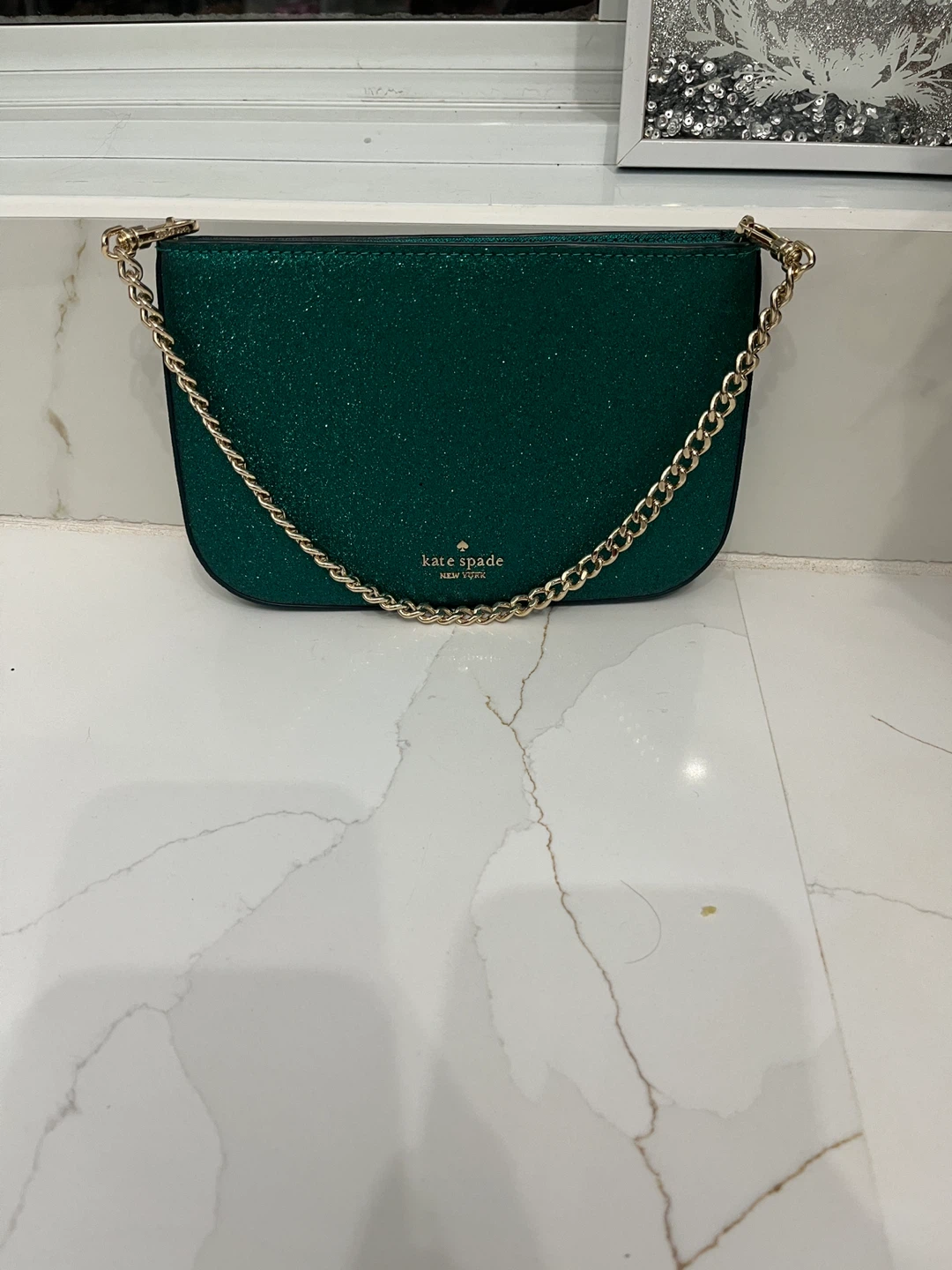 Kate Spade Green Glitter Chain Bag