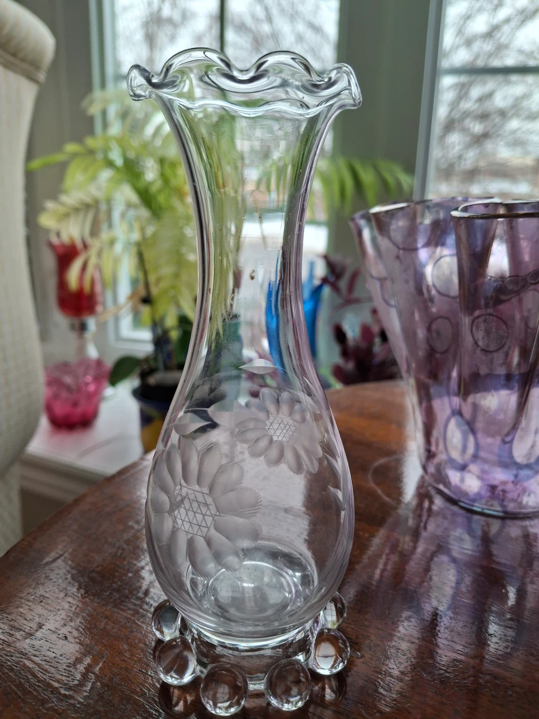 Small vintage cornflower etched bud vase - photo 3
