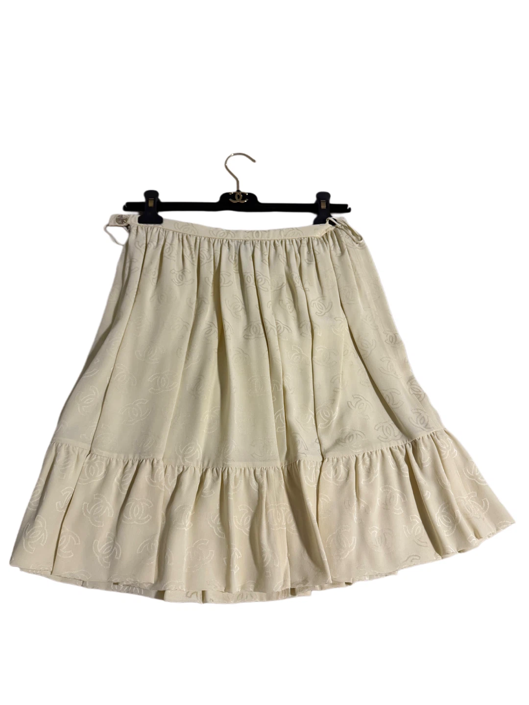 Chanel Cream CC Logo Midi Skirt Size 36