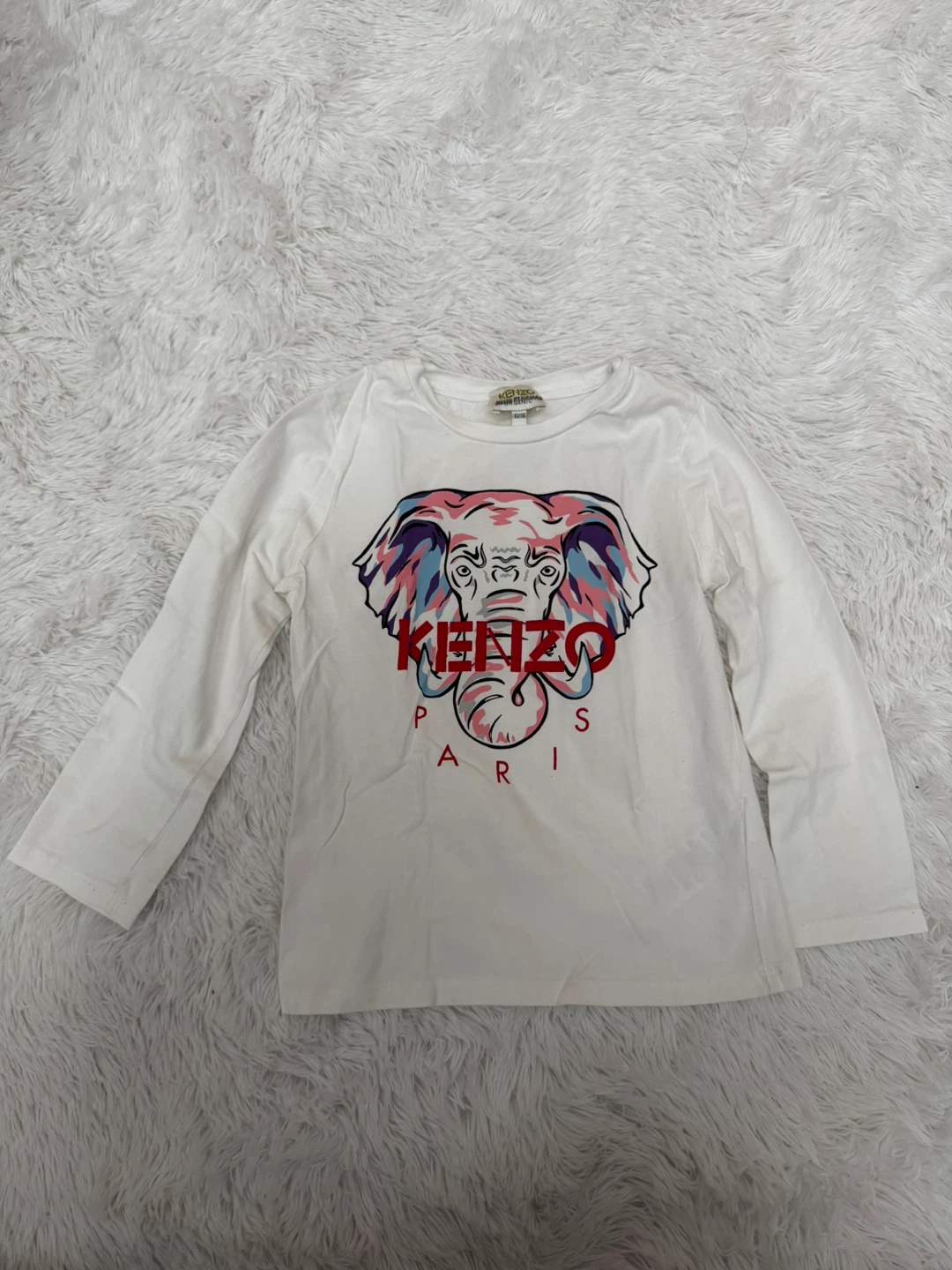 Kenzo Kids White Long Sleeve Elephant Print T-Shirt Size 6A/116