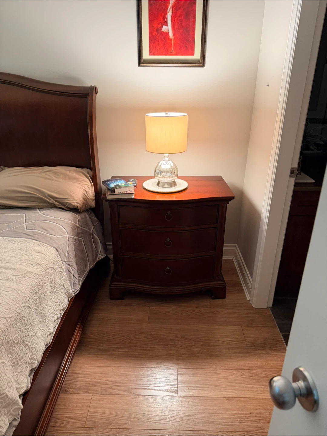 Set of 2 Dark Wood Nightstand with 3 Drawers - photo 2