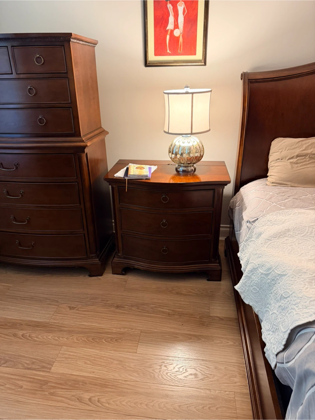 Set of 2 Dark Wood Nightstand with 3 Drawers