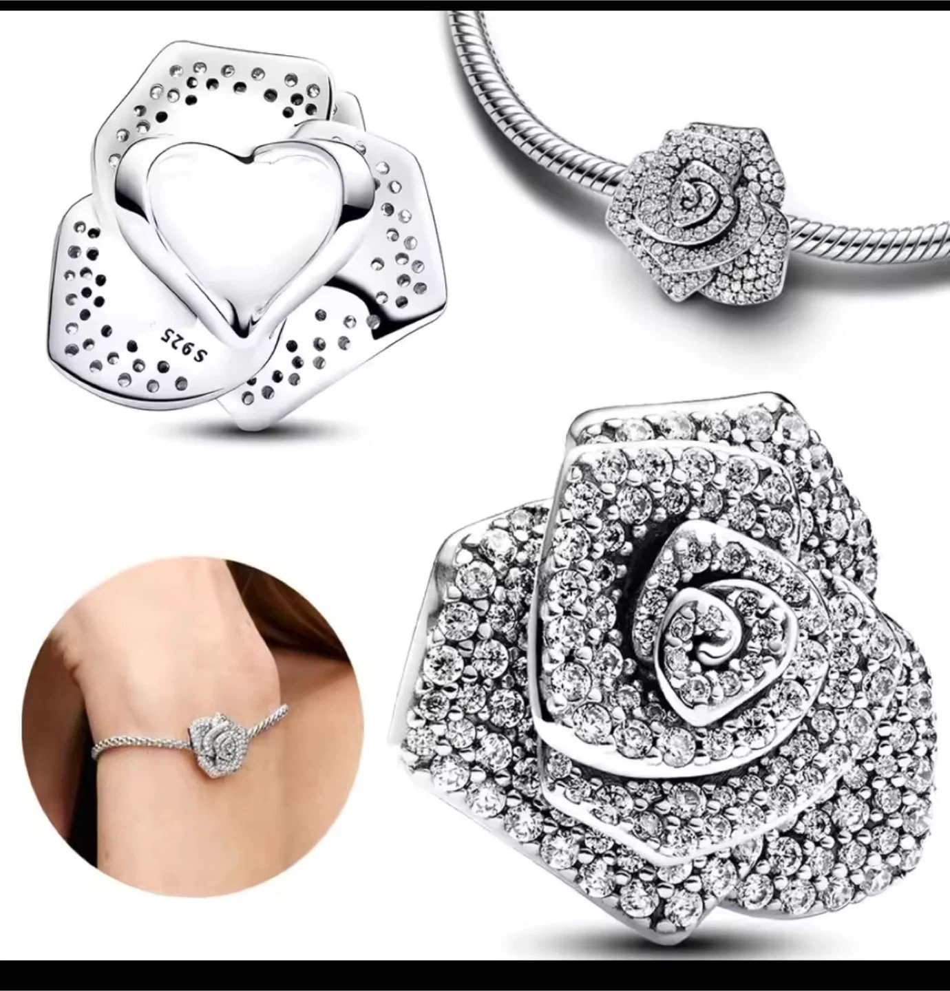 🏆Sterling Silver Rose Charm Bead