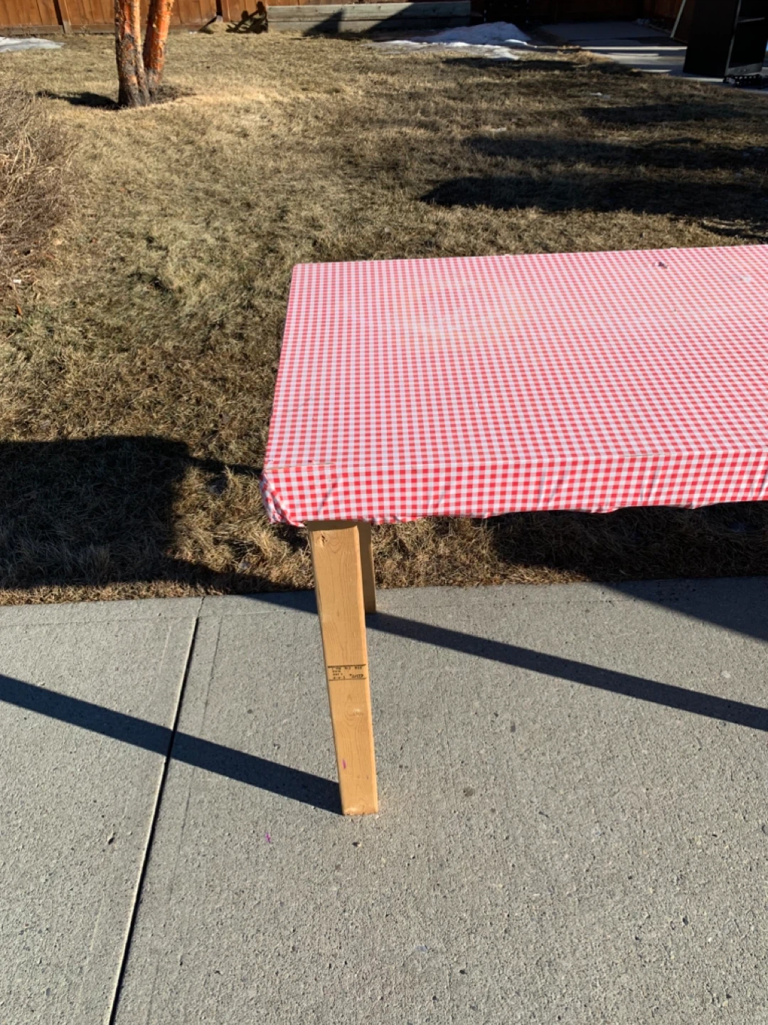 Wooden Table with Red Checkered Cover / furniture tables - photo 4