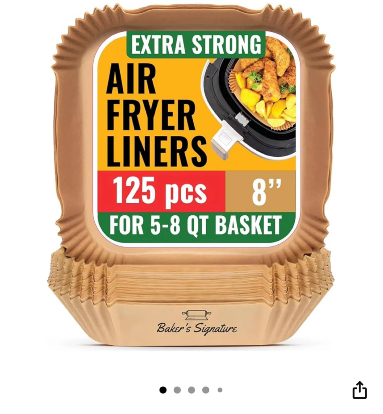 Baker's Signature Air Fryer Liners - 125 pcs, 8-inch Square