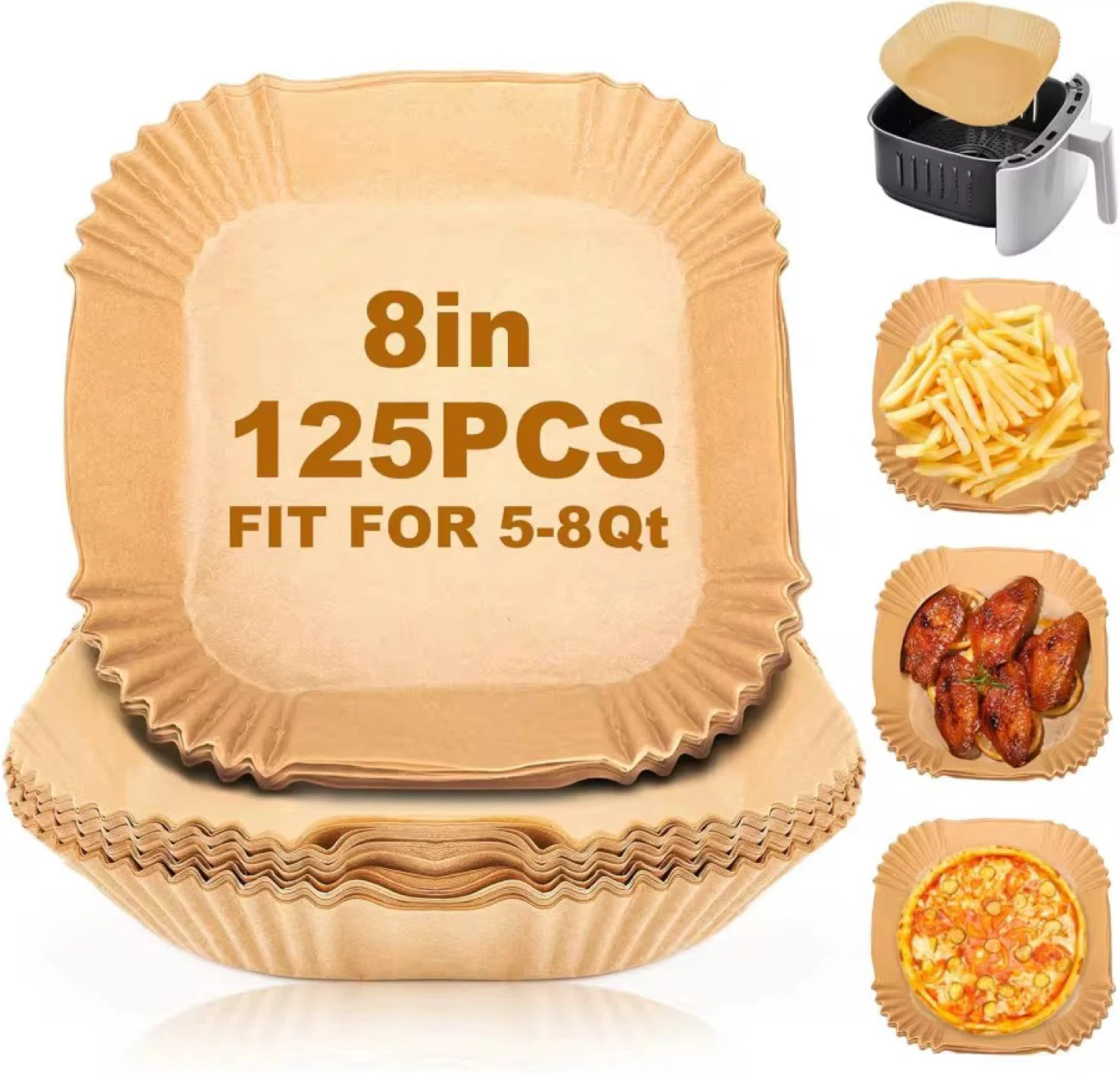 Baker's Signature Air Fryer Liners - 125 pcs, 8-inch Square - photo 3