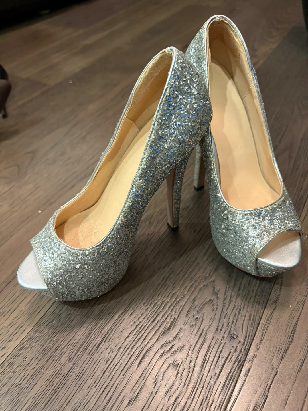 Sparkly Silver Peep-Toe Heels - photo 2