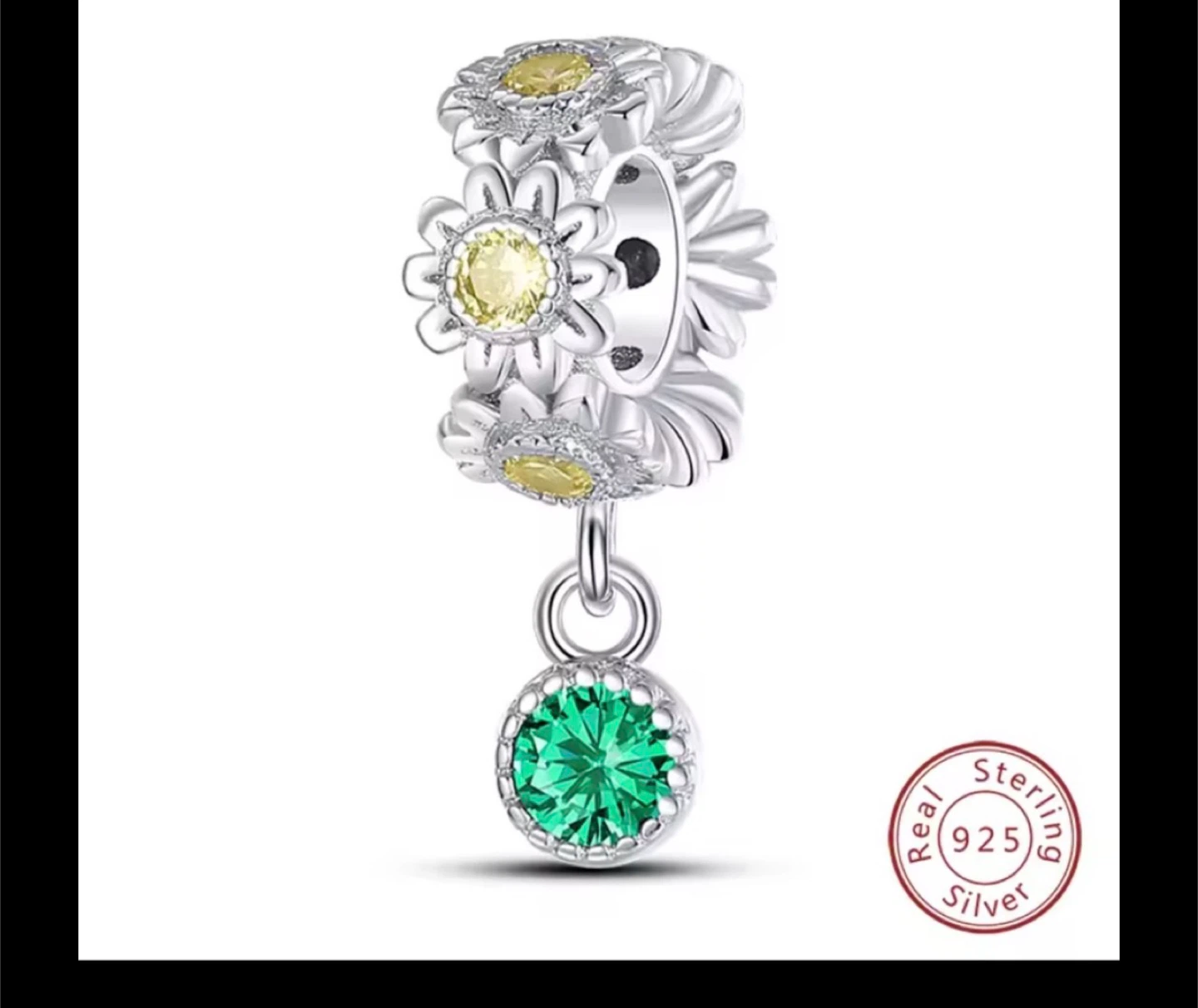 🏆Sterling Silver Charm Bead with Green Zircon