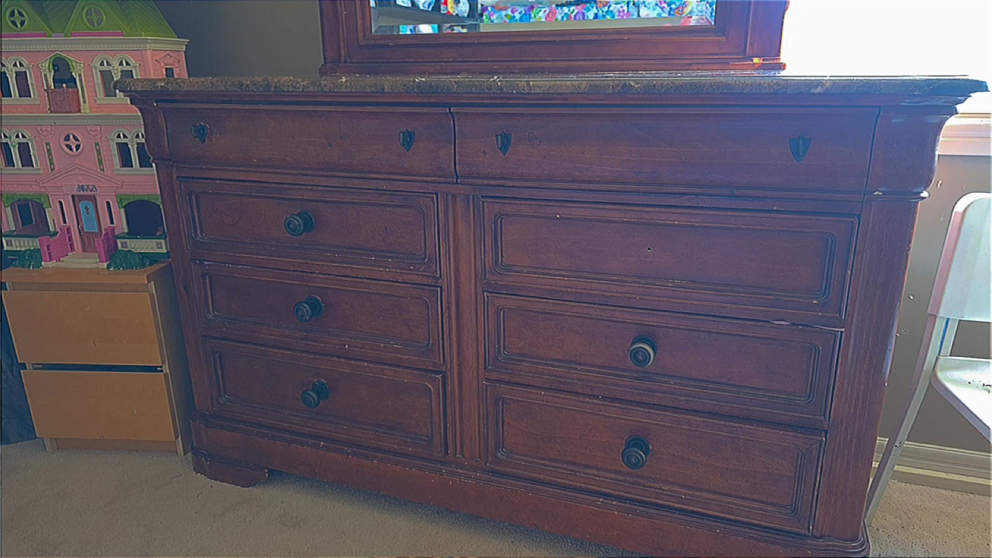 Wooden Dresser with Marble Top and Mirror - photo 2