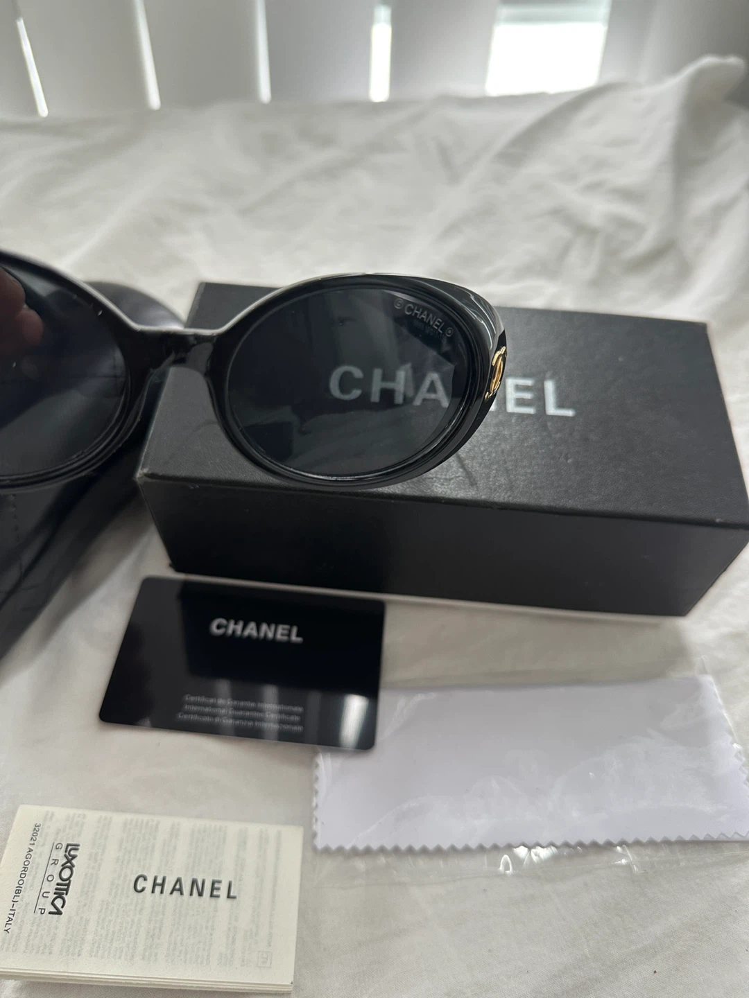 CHANEL Black Oval Sunglasses with Case and Box - photo 5