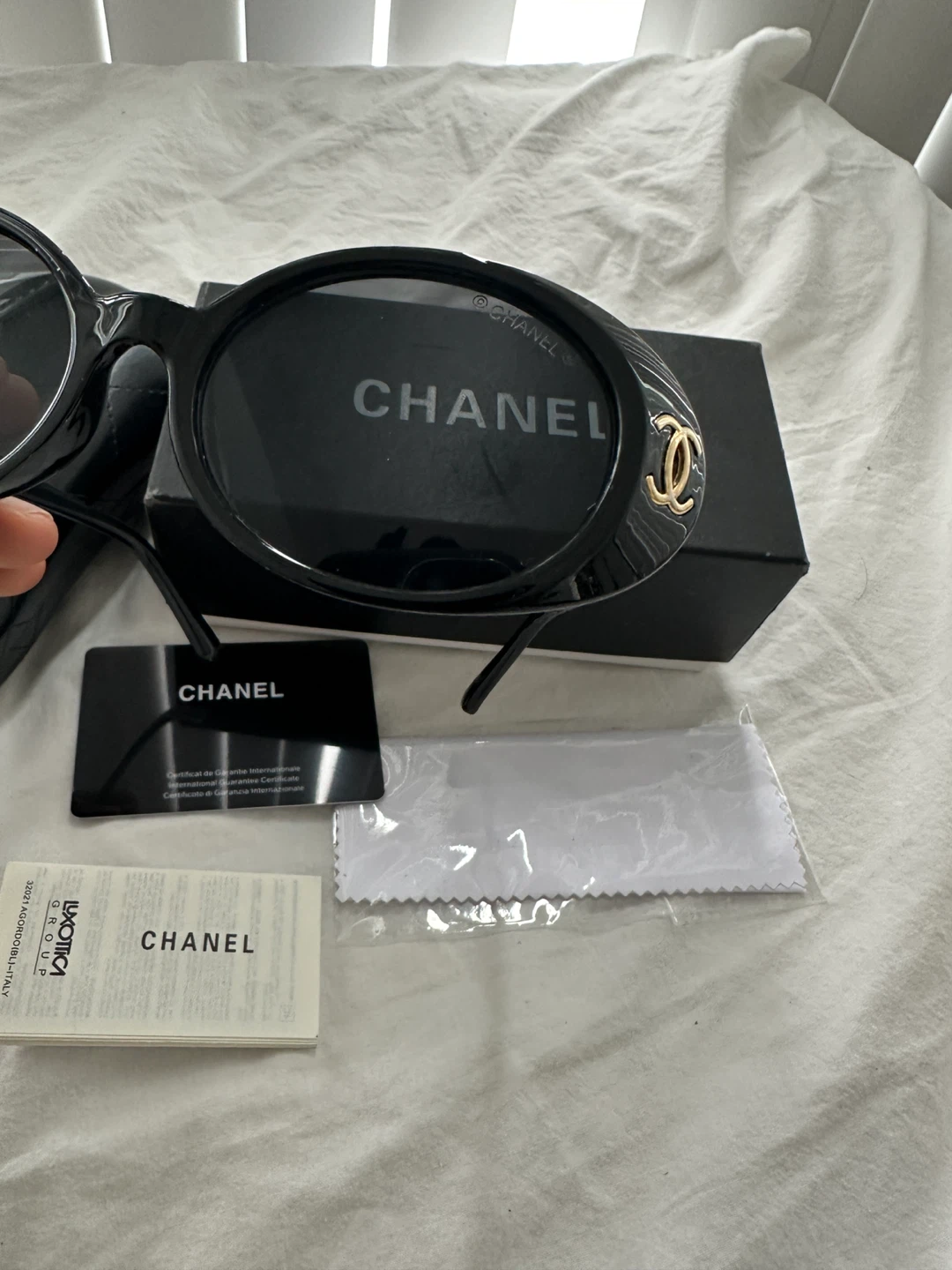 CHANEL Black Oval Sunglasses with Case and Box - photo 2