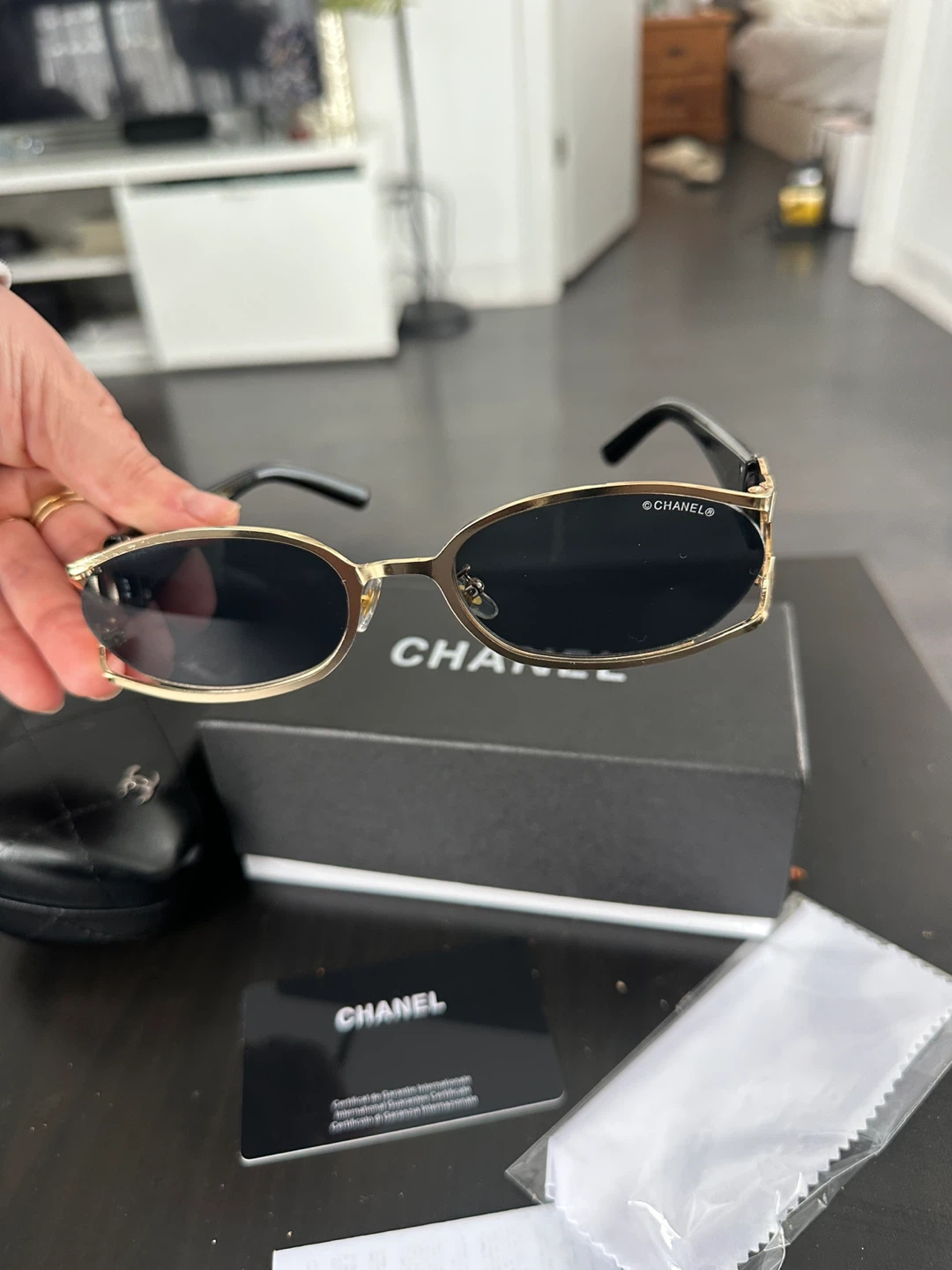 CHANEL Sunglasses Gold & Black Oval
