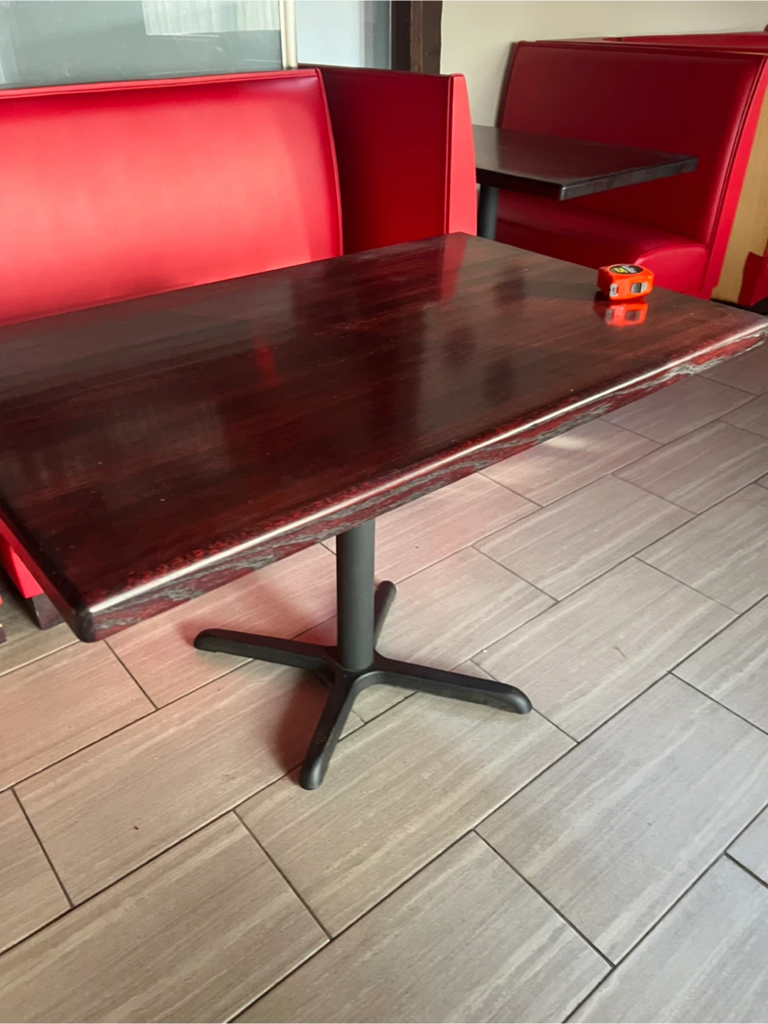 Dark Wood Square Dining Table with Black Pedestal Base - photo 3