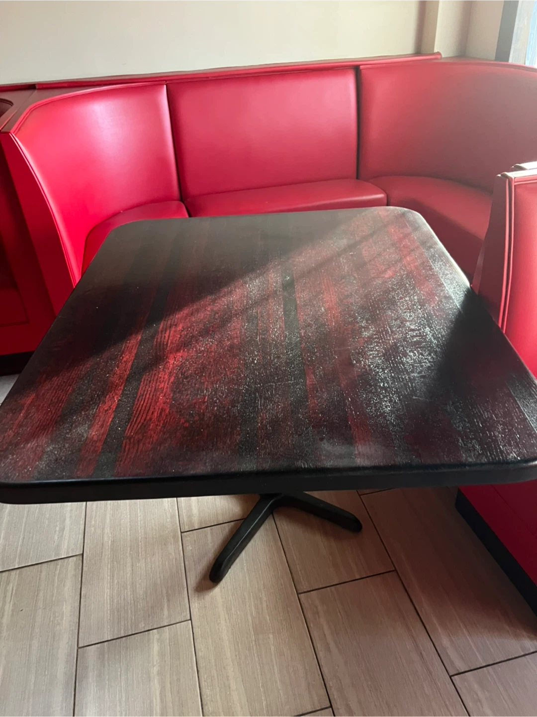 Dark Wood Square Dining Table with Black Pedestal Base - photo 2