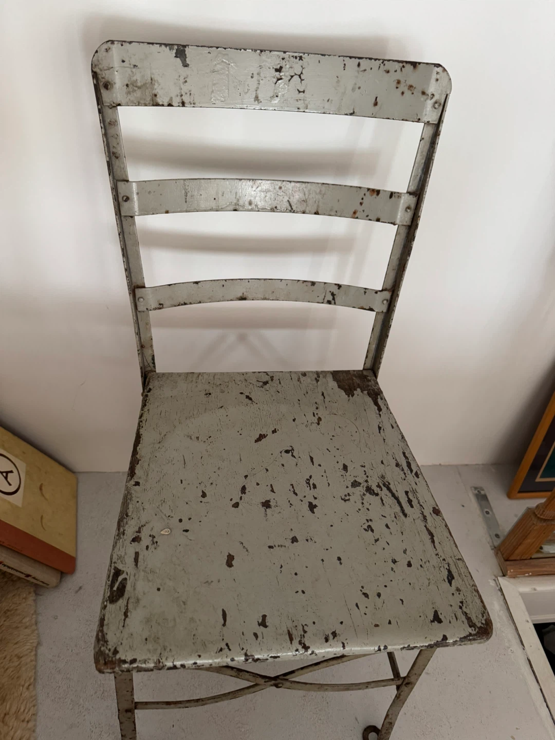 2 Vintage Metal Chairs - Industrial Style Dove Grey - photo 2
